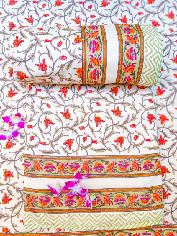 Bloomerangs Handblock Printed Voile Cotton Double Dohar with Flannel