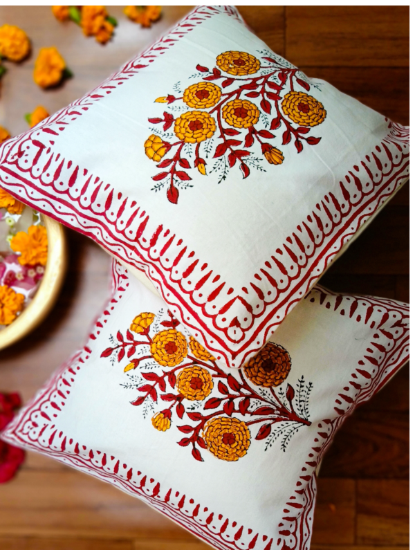 Kalina Cotton Hand Block Printed Cushion Cover (L-16 In X W-16 In)