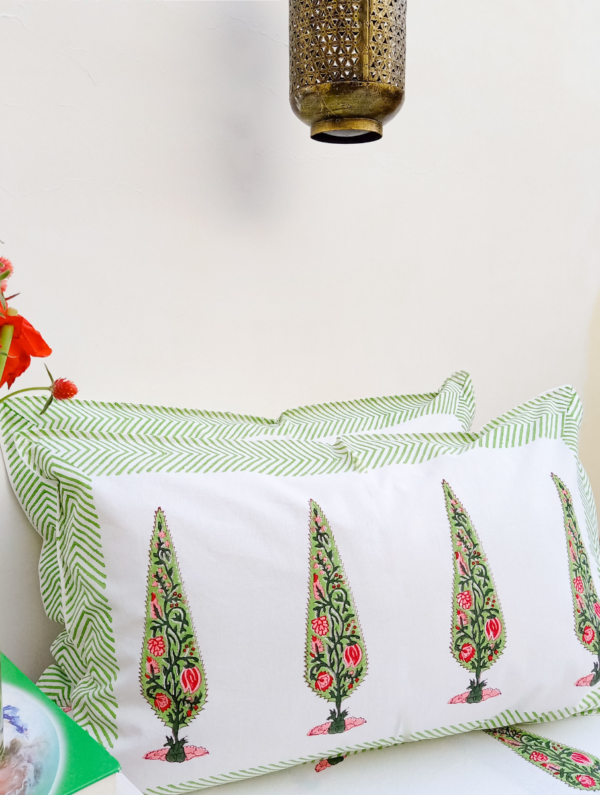 Flowers With Essence Cotton Hand Block Printed Bedsheet With Pillowcase (L-108 In X W-90 In)