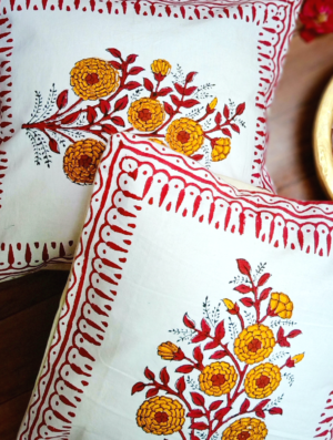 Kalina Cotton Hand Block Printed Cushion Cover (L-16 In X W-16 In)