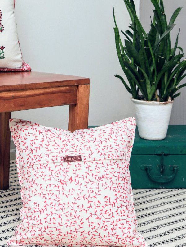 MapleLeaf Cotton Hand Block Printed Cushion Cover (L-16 In X W-16 In)