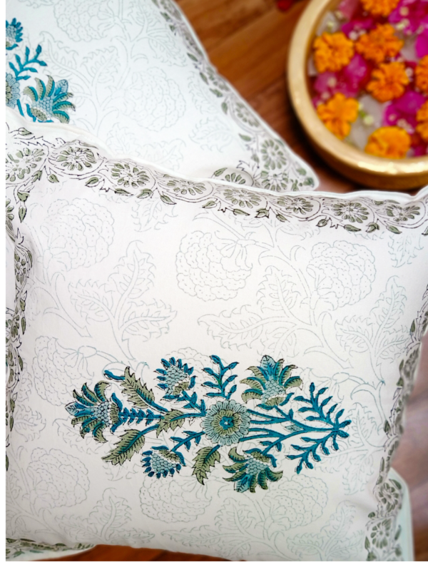 Heather Cotton Hand Block Printed Cushion Cover (L-16 In X W-16 In)