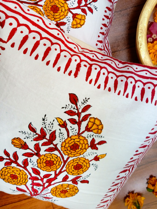 Kalina Cotton Hand Block Printed Cushion Cover (L-16 In X W-16 In)