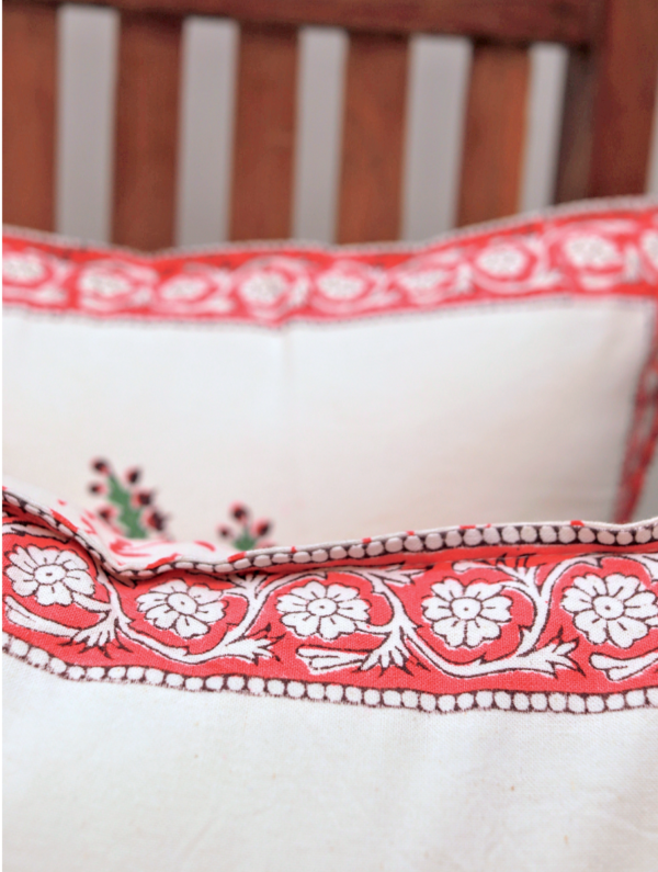 MapleLeaf Cotton Hand Block Printed Cushion Cover (L-16 In X W-16 In)