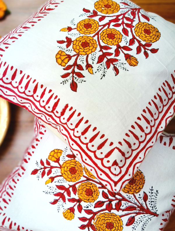 Kalina Cotton Hand Block Printed Cushion Cover (L-16 In X W-16 In)