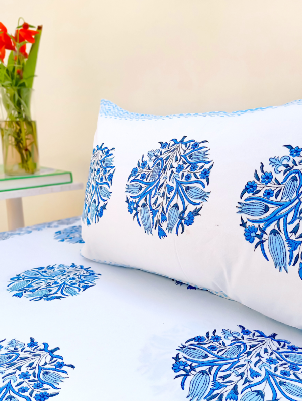 Flower Vision Cotton Hand Block Printed Bedsheet With Pillowcase (L-108 In X W-108 In)