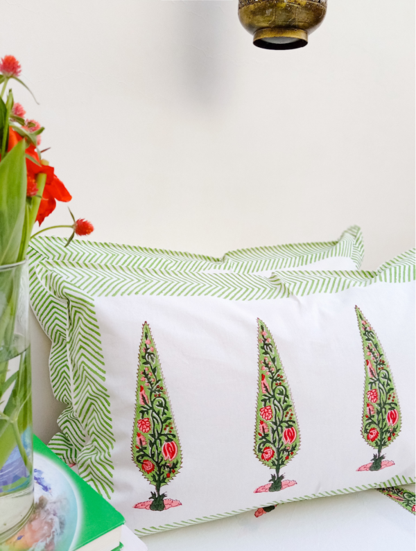 Flowers With Essence Cotton Hand Block Printed Bedsheet With Pillowcase (L-108 In X W-90 In)