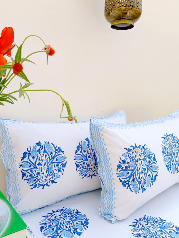 Flower Vision Cotton Hand Block Printed Bedsheet With Pillowcase (L-108 In X W-108 In)