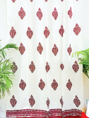 Sliverline Flowers Handblock Printed Cotton Curtain (Length - 84in, Width - 60in)