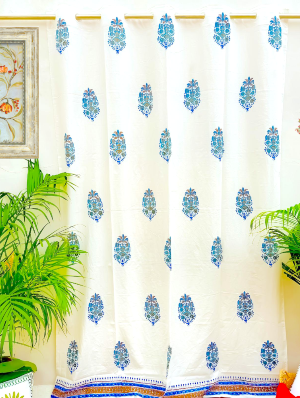 Daisy Flowery Handblock Printed Cotton Curtain (Length - 84in, Width - 60in)