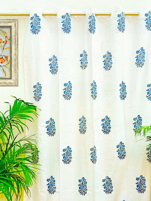 Glitz Flower Handblock Printed Cotton Curtain (Length - 84in, Width - 60in)