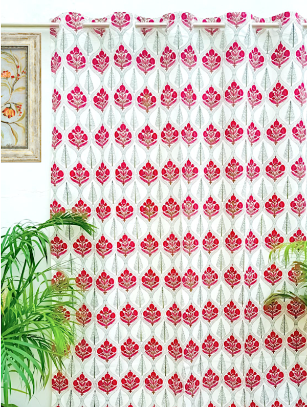 Rosery Hub Handblock Printed Cotton Curtain (Length - 84in, Width - 60in)