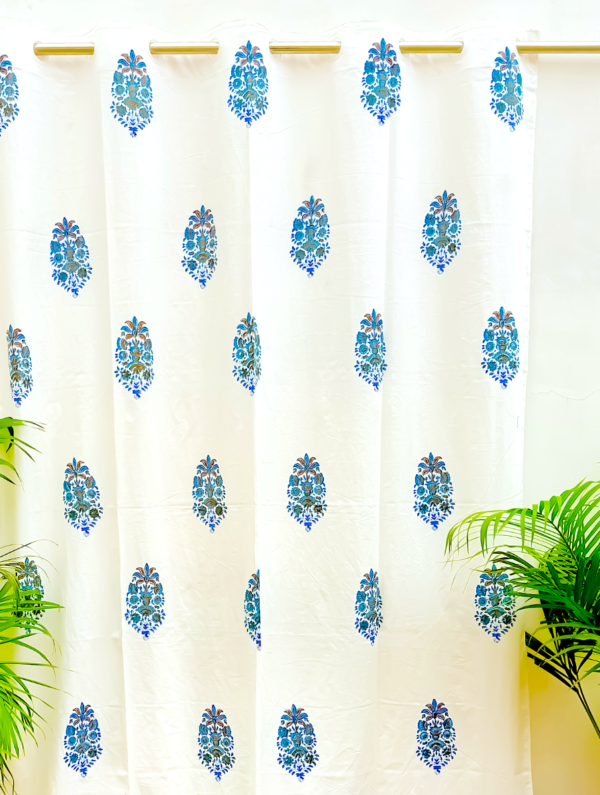 Daisy Flowery Handblock Printed Cotton Curtain (Length - 84in, Width - 60in)