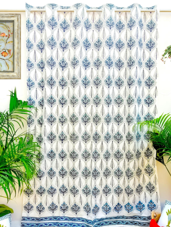 Zenith Flowers Handblock Printed Cotton Curtain (Length – 84in, Width – 60in)