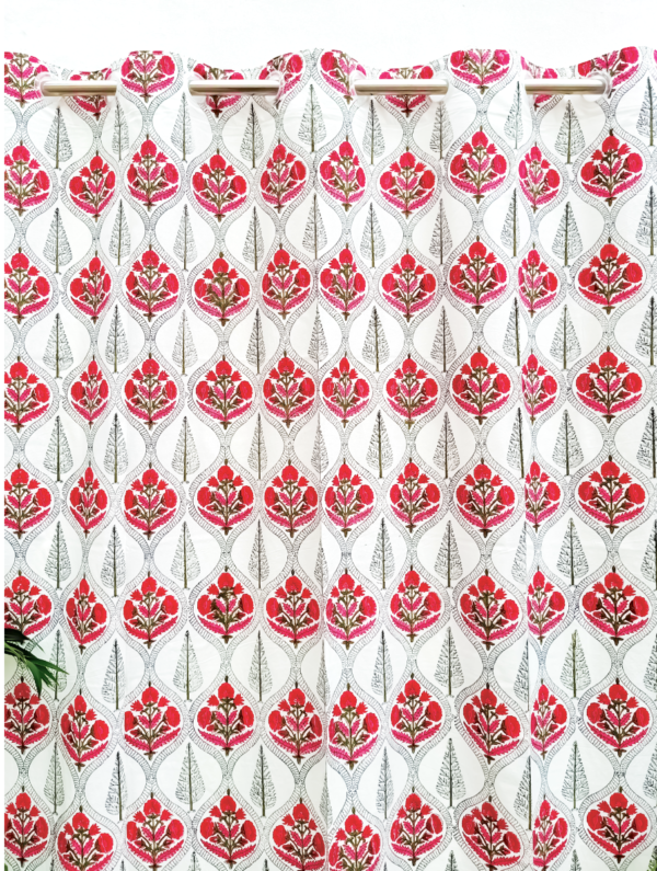 Rosery Hub Handblock Printed Cotton Curtain (Length - 84in, Width - 60in)