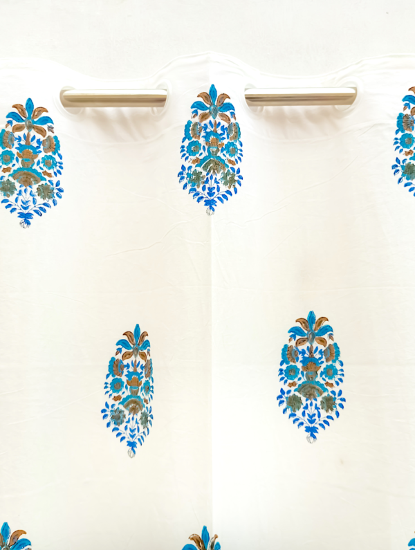 Daisy Flowery Handblock Printed Cotton Curtain (Length - 84in, Width - 60in)