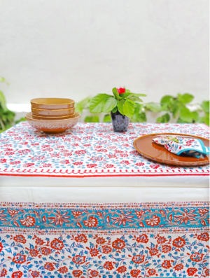 Ketki Cotton Hand Block Printed Table Cover (L- 85 Inches X W- 55 Inches)