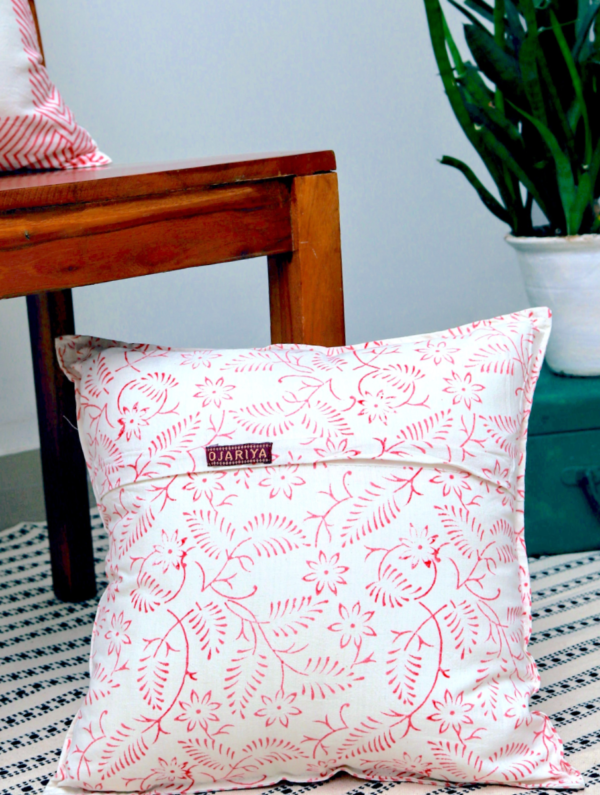 Darling Buds Cotton Hand Block Printed Cushion Cover (L-16 In X W-16 In)