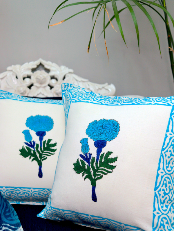 All in Bloom Cotton Hand Block Printed Cushion Cover (L-16 In X W-16 In)