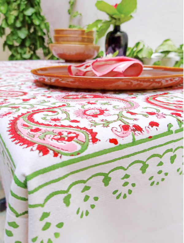 Mukhi Cotton Hand Block Printed Table Cover (L- 85 Inches X W- 55 Inches)