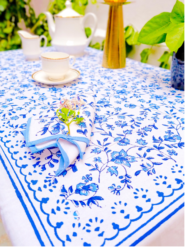 Malti Cotton Hand Block Printed Table Cover (L- 85 Inches X W- 55 Inches)