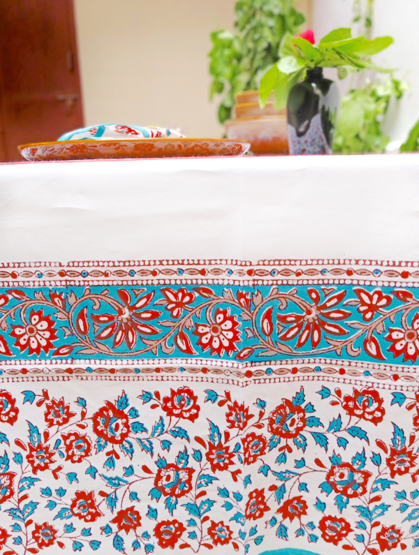 Ketki Cotton Hand Block Printed Table Cover (L- 85 Inches X W- 55 Inches)