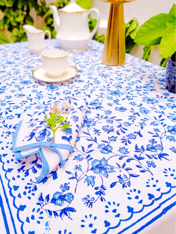 Malti Cotton Hand Block Printed Table Cover (L- 85 Inches X W- 55 Inches)