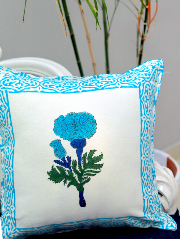 All in Bloom Cotton Hand Block Printed Cushion Cover (L-16 In X W-16 In)