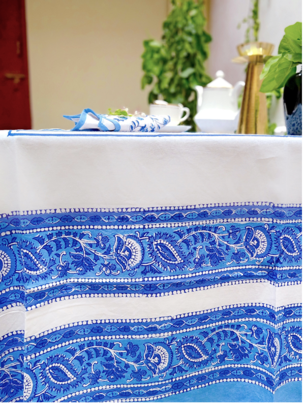 Malti Cotton Hand Block Printed Table Cover (L- 85 Inches X W- 55 Inches)