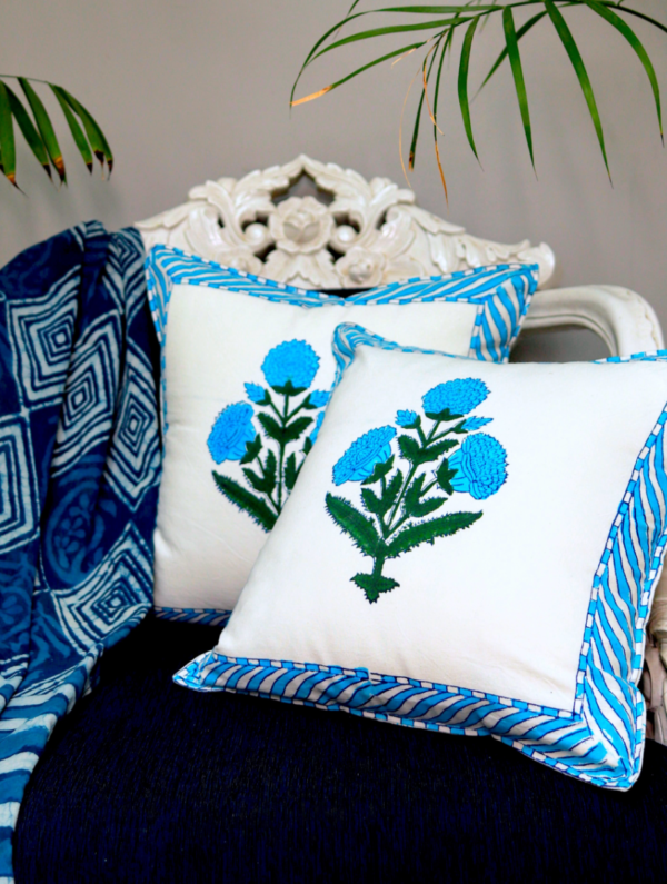 Bloomex Cotton Hand Block Printed Cushion Cover (L-16 In X W-16 In)