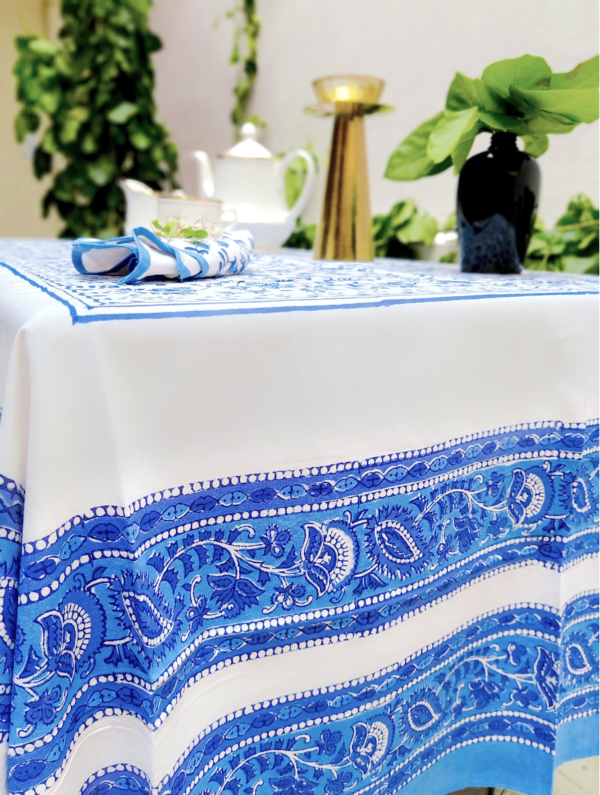 Malti Cotton Hand Block Printed Table Cover (L- 85 Inches X W- 55 Inches)