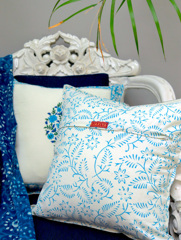 Ben White Cotton Hand Block Printed Cushion Cover (L-16 In X W-16 In)