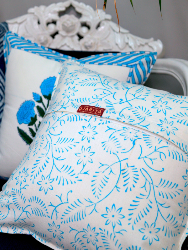 Bloomex Cotton Hand Block Printed Cushion Cover (L-16 In X W-16 In)