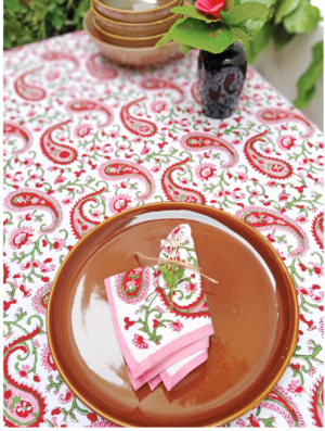 Mukhi Cotton Hand Block Printed Table Cover (L- 85 Inches X W- 55 Inches)