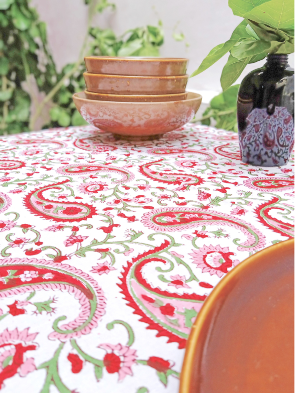 Mukhi Cotton Hand Block Printed Table Cover (L- 85 Inches X W- 55 Inches)